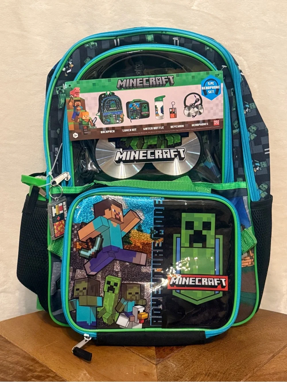 Minecraft 17” Backpack 5-Piece Set with Lunch Kit, Water Bottle & Headphones